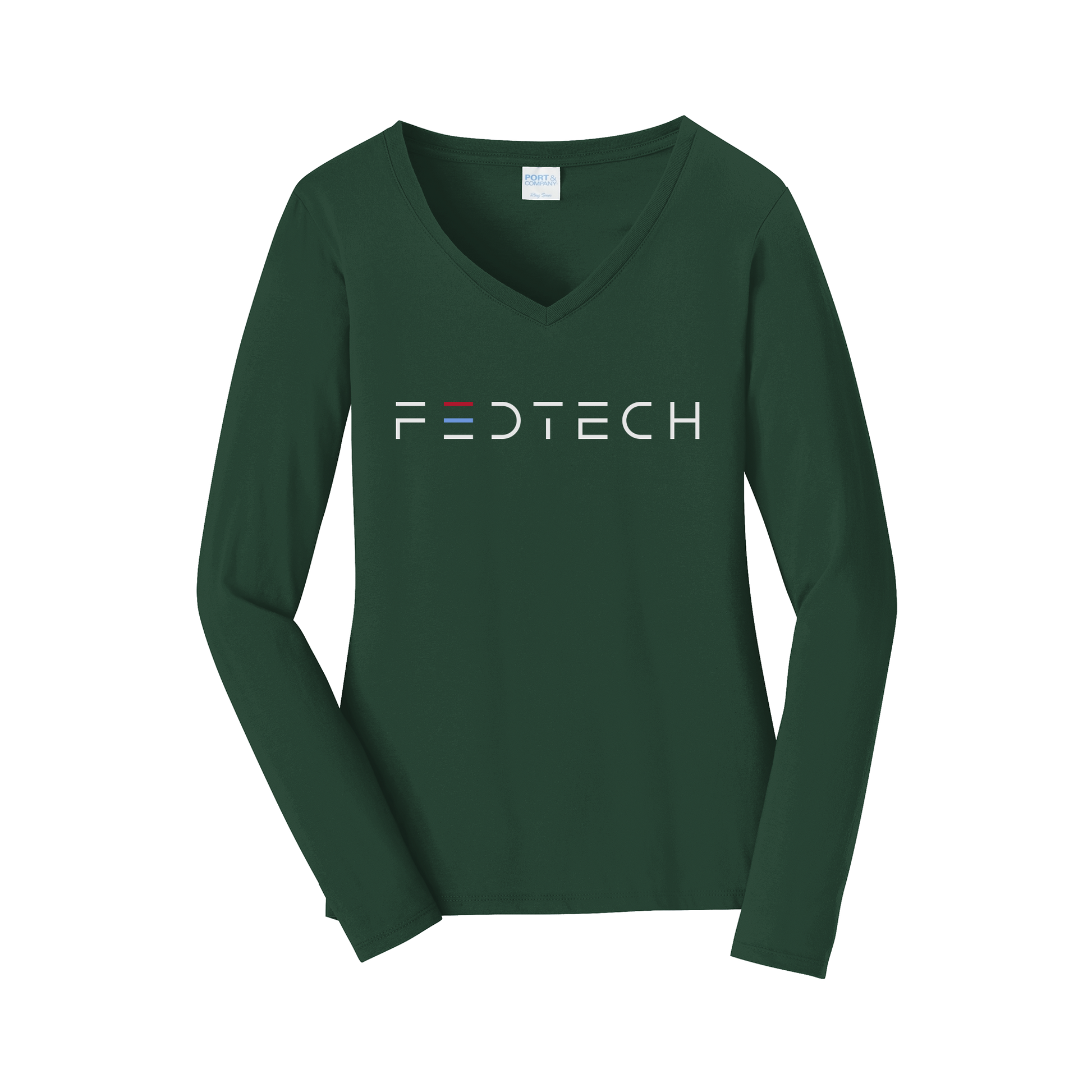 fedtech-womens-long-sleeve-v-neck-dtf-front-LPC450VLS-forestgreen-flat-front