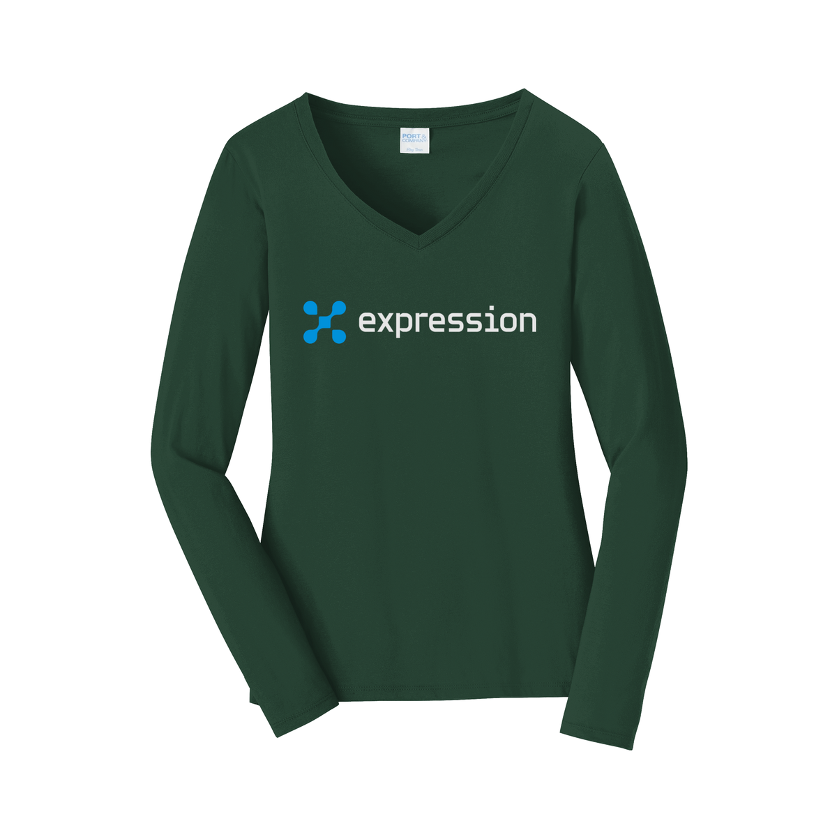 expr-womens-long-sleeve-v-neck-dtf-front-LPC450VLS-forestgreen-flat-front