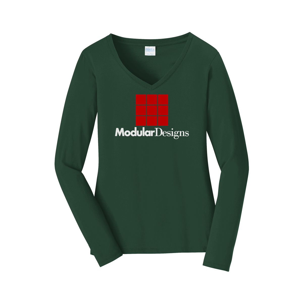 modulardesignsflooring-womens-long-sleeve-v-neck-dtf-front-LPC450VLS-forestgreen-flat-front