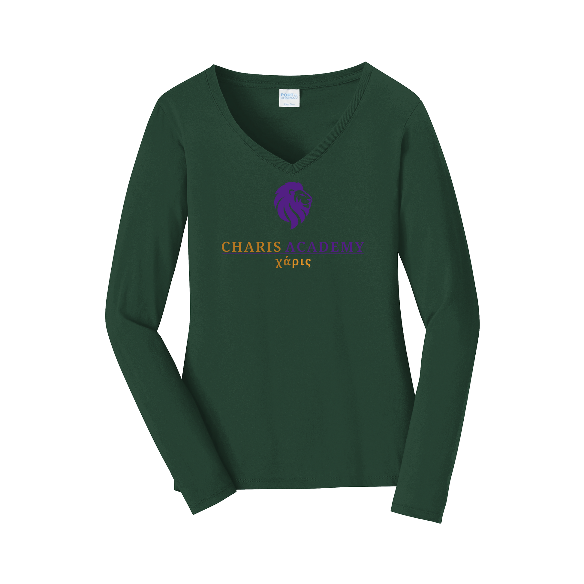 cahazleton-womens-long-sleeve-v-neck-dtf-front-LPC450VLS-forestgreen-flat-front