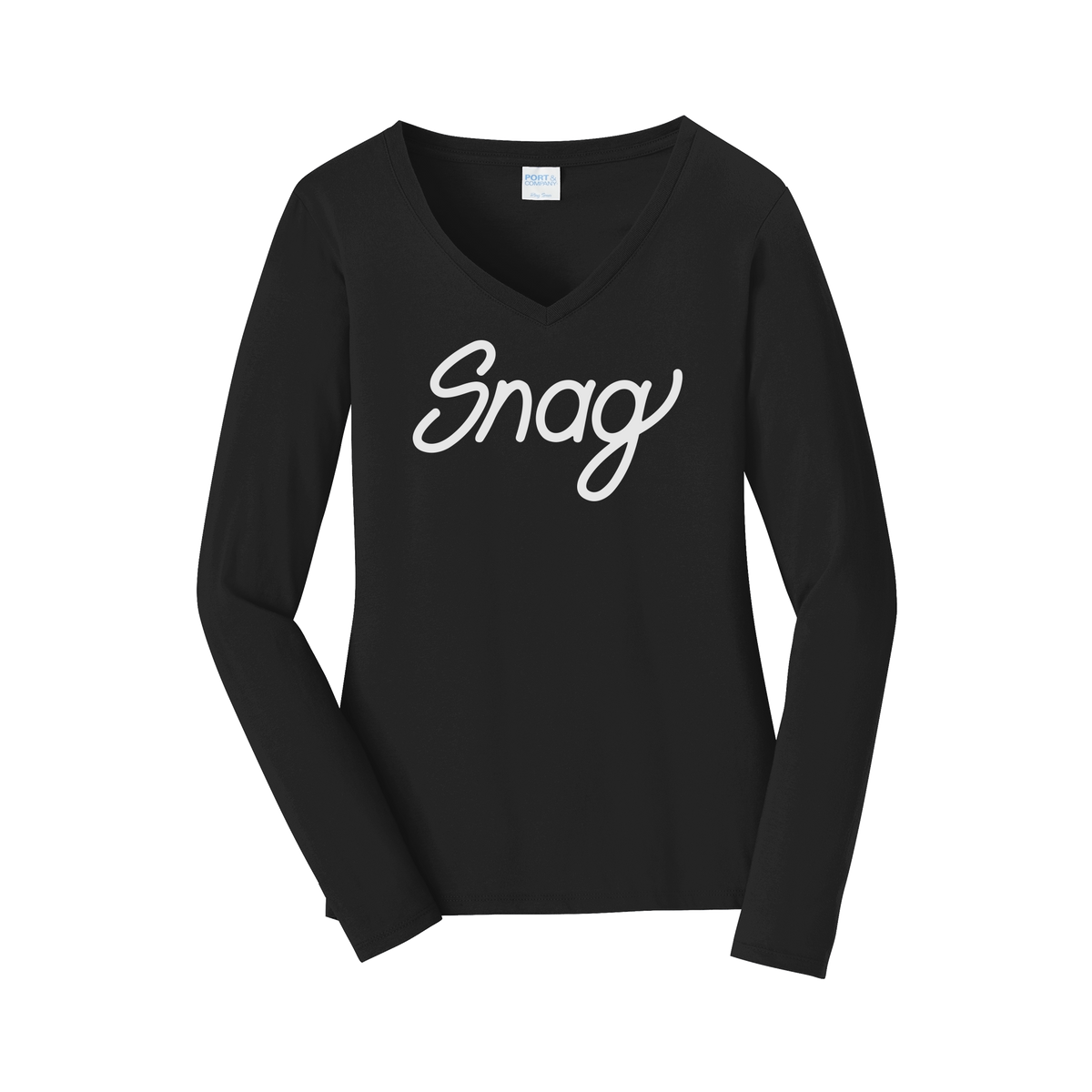 snagdelivery-womens-long-sleeve-v-neck-dtf-front-LPC450VLS-jetblack-flat-front