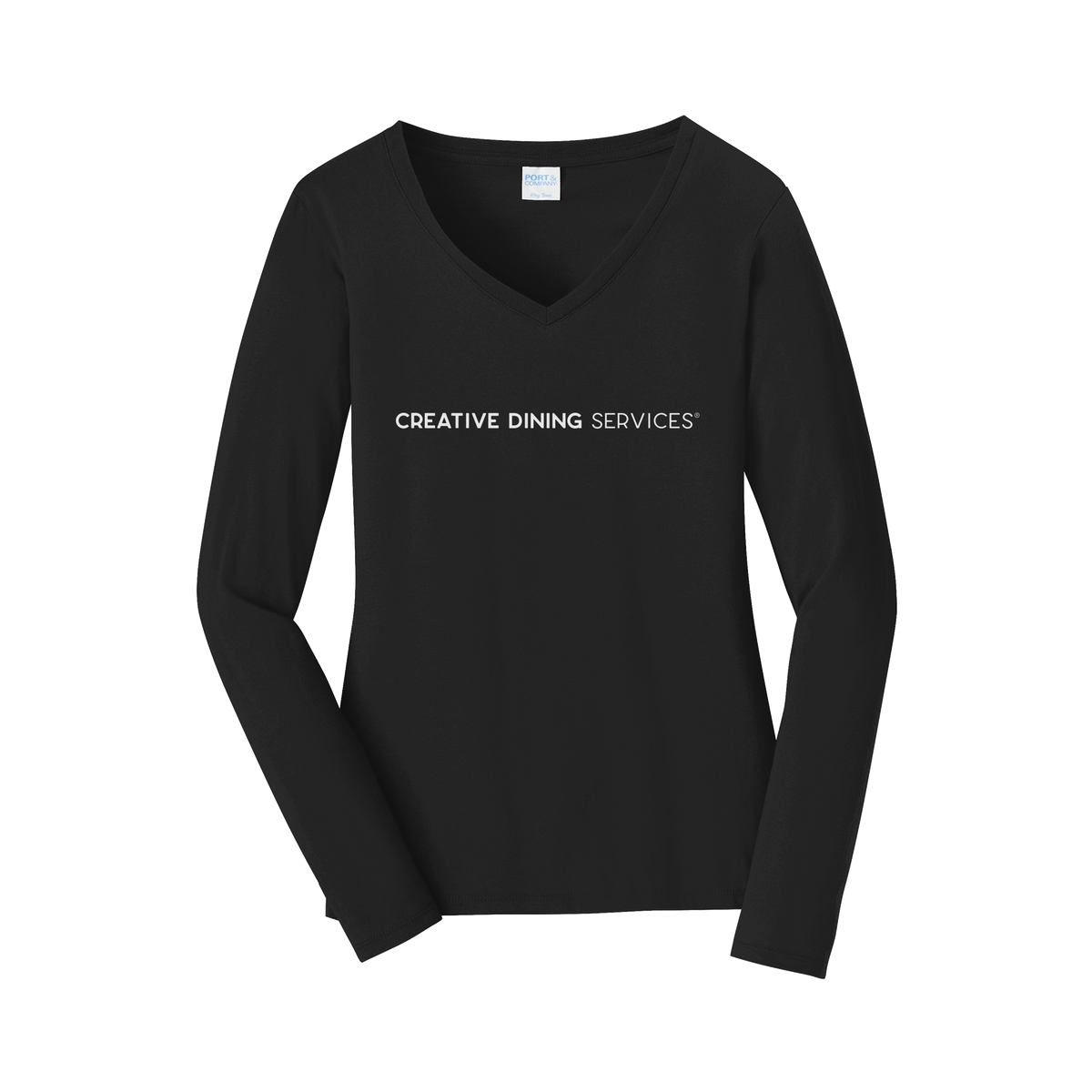 creativedining-womens-long-sleeve-v-neck-dtf-front-LPC450VLS-jetblack-flat-front