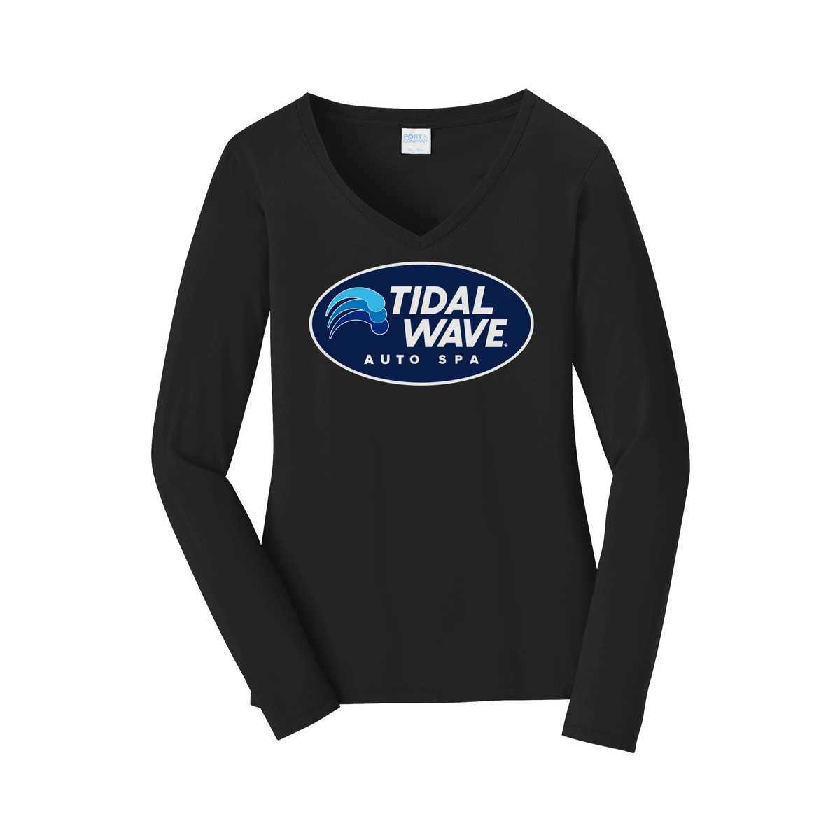 tidalwaveautospa-womens-long-sleeve-v-neck-dtf-front-LPC450VLS-jetblack-flat-front