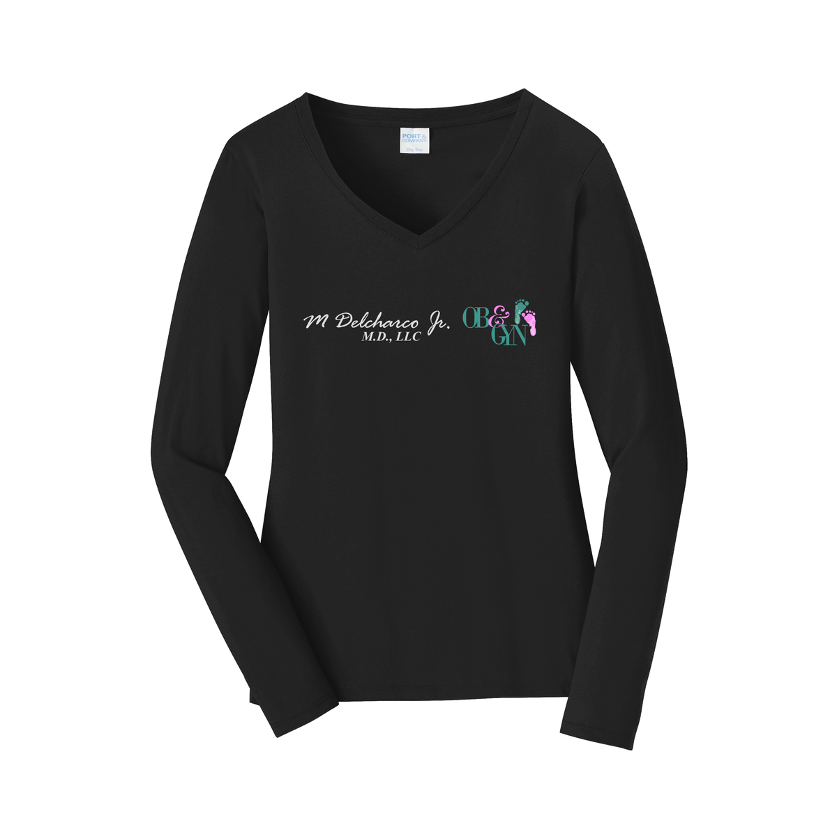 delcharco-womens-long-sleeve-v-neck-dtf-front-LPC450VLS-jetblack-flat-front
