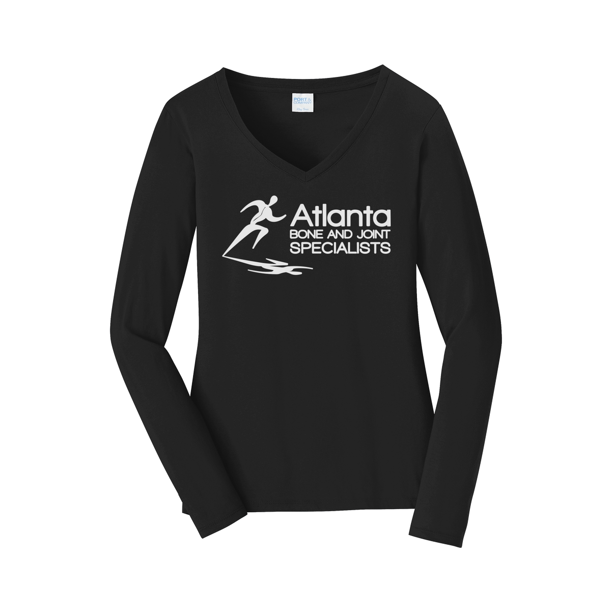 atlantaboneandjoint-womens-long-sleeve-v-neck-dtf-front-LPC450VLS-jetblack-flat-front