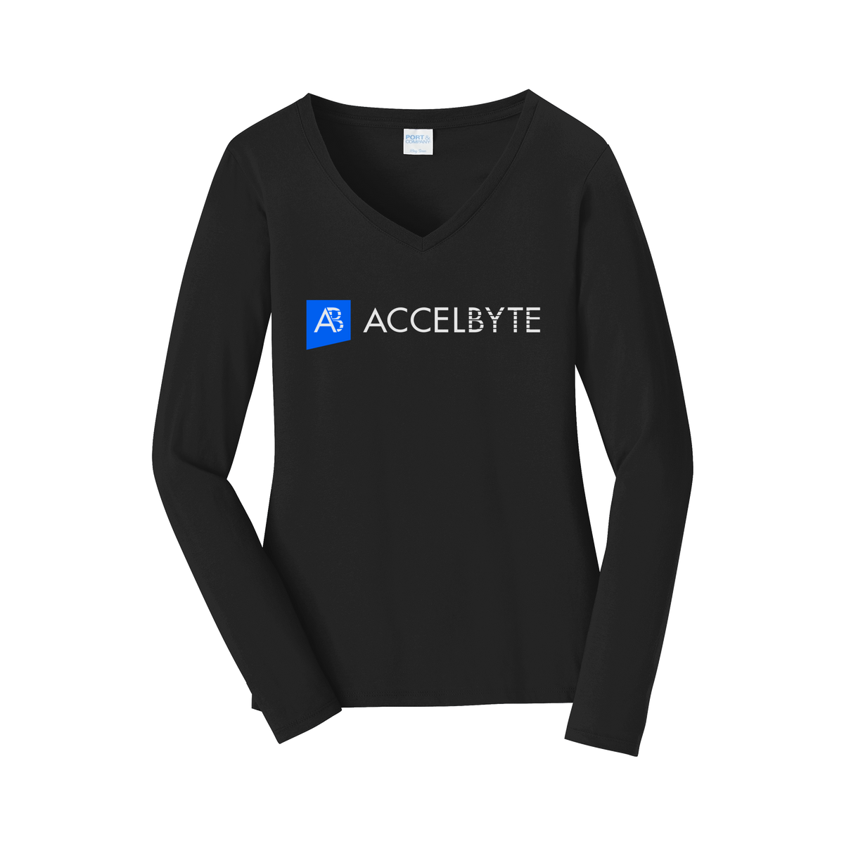 accelbyte-womens-long-sleeve-v-neck-dtf-front-LPC450VLS-jetblack-flat-front