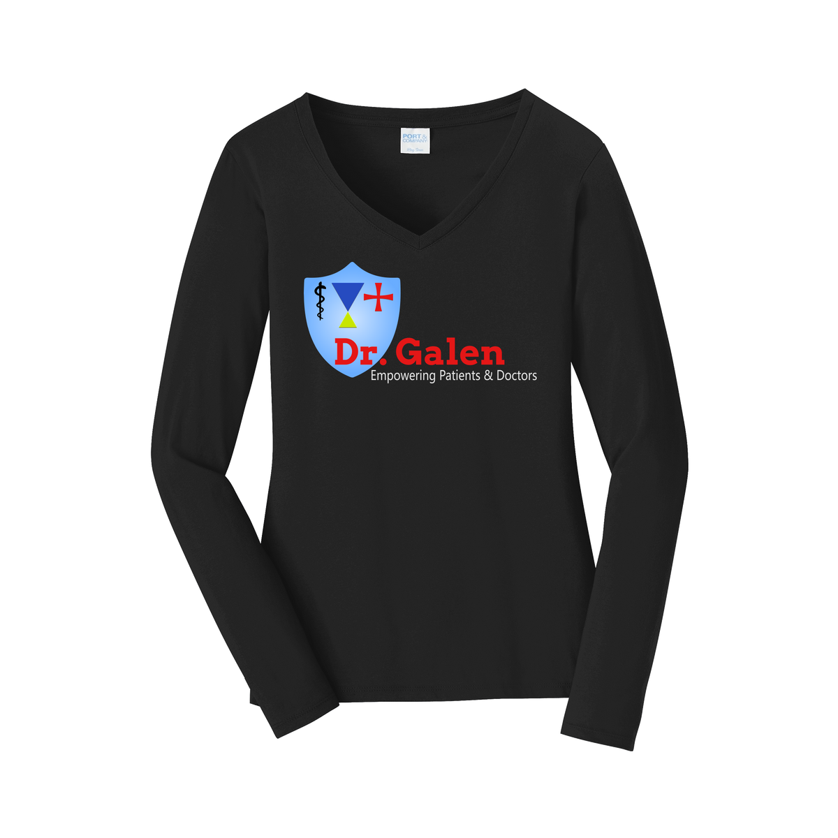 drgalen-womens-long-sleeve-v-neck-dtf-front-LPC450VLS-jetblack-flat-front
