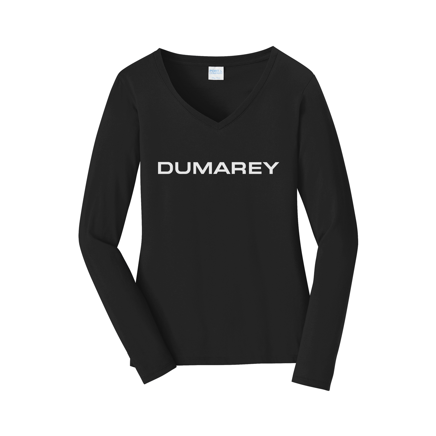 dumarey-womens-long-sleeve-v-neck-dtf-front-LPC450VLS-jetblack-flat-front
