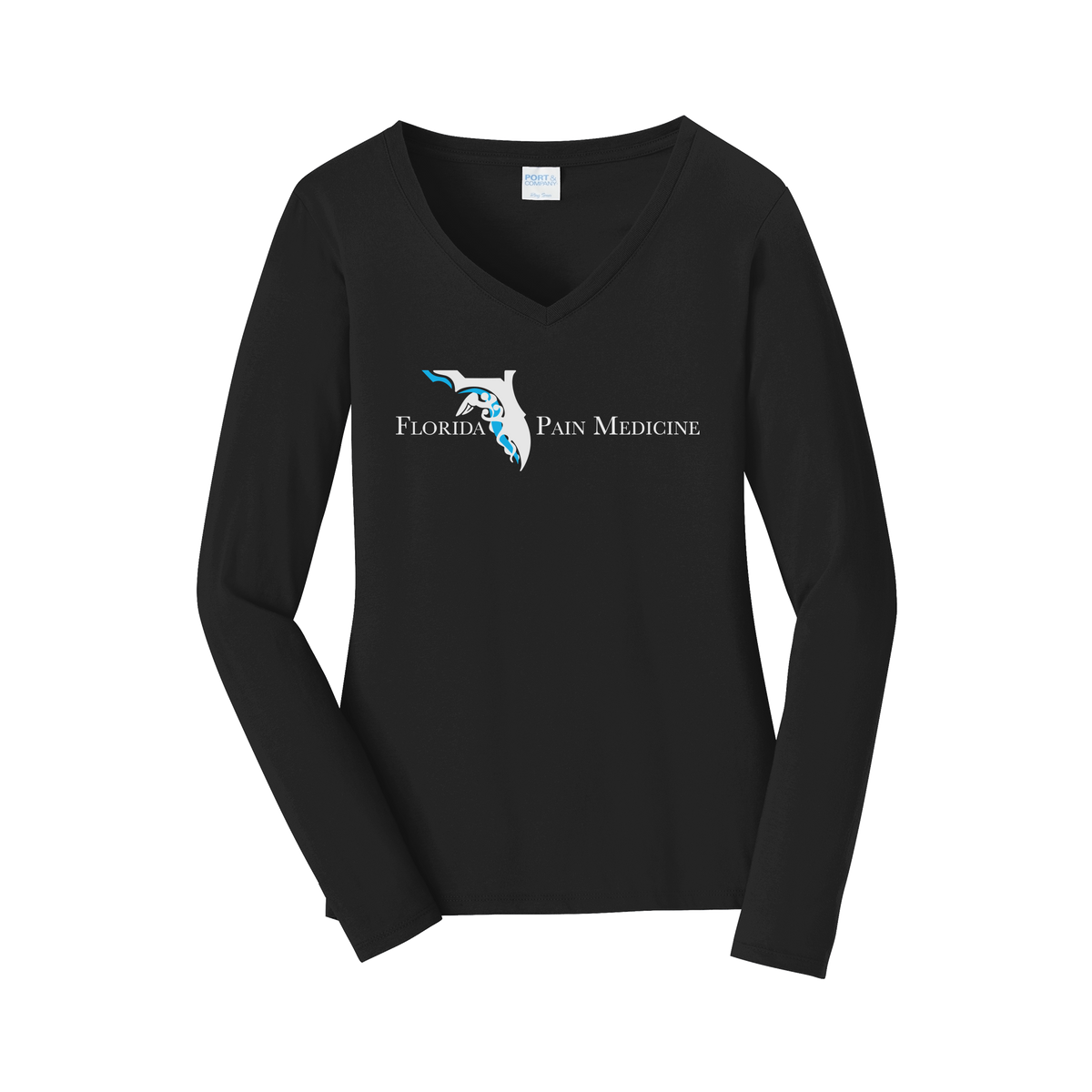floridapainmedicine-womens-long-sleeve-v-neck-dtf-front-LPC450VLS-jetblack-flat-front