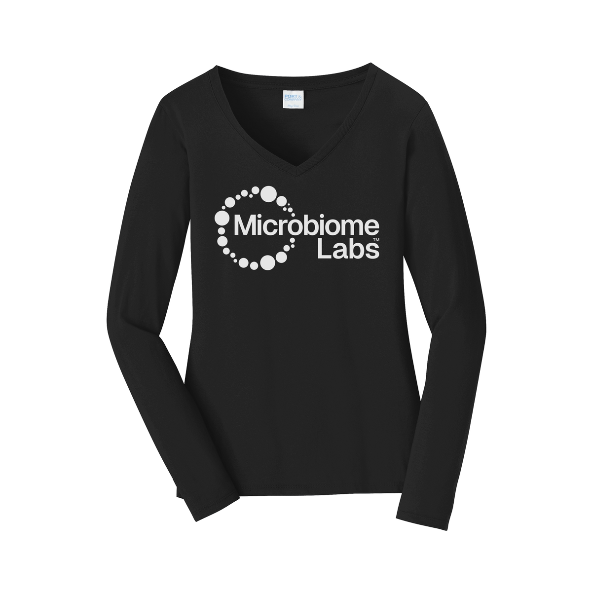 microbiomelabs-womens-long-sleeve-v-neck-dtf-front-LPC450VLS-jetblack-flat-front