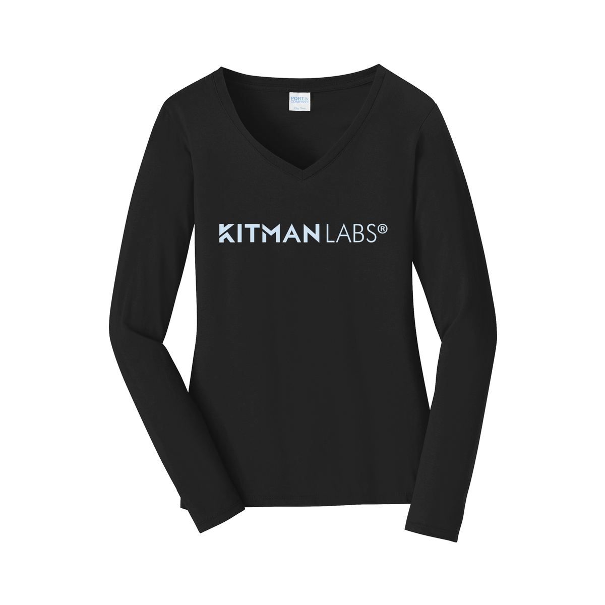 kitmanlabs-womens-long-sleeve-v-neck-dtf-front-LPC450VLS-jetblack-flat-front