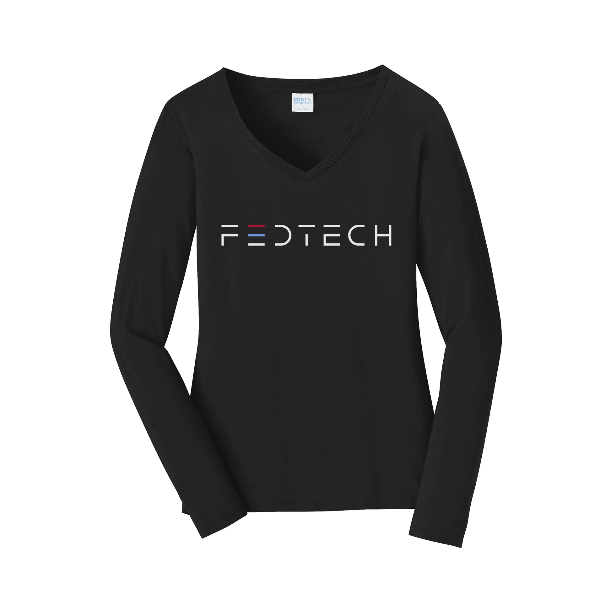 fedtech-womens-long-sleeve-v-neck-dtf-front-LPC450VLS-jetblack-flat-front