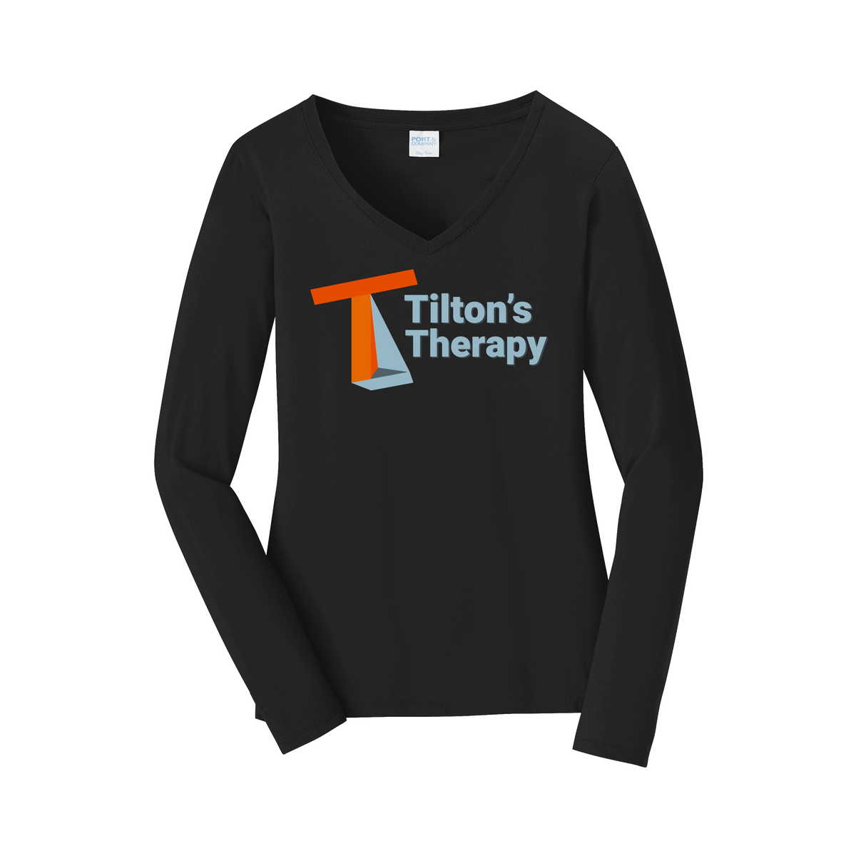 tiltonstherapy-womens-long-sleeve-v-neck-dtf-front-LPC450VLS-jetblack-flat-front