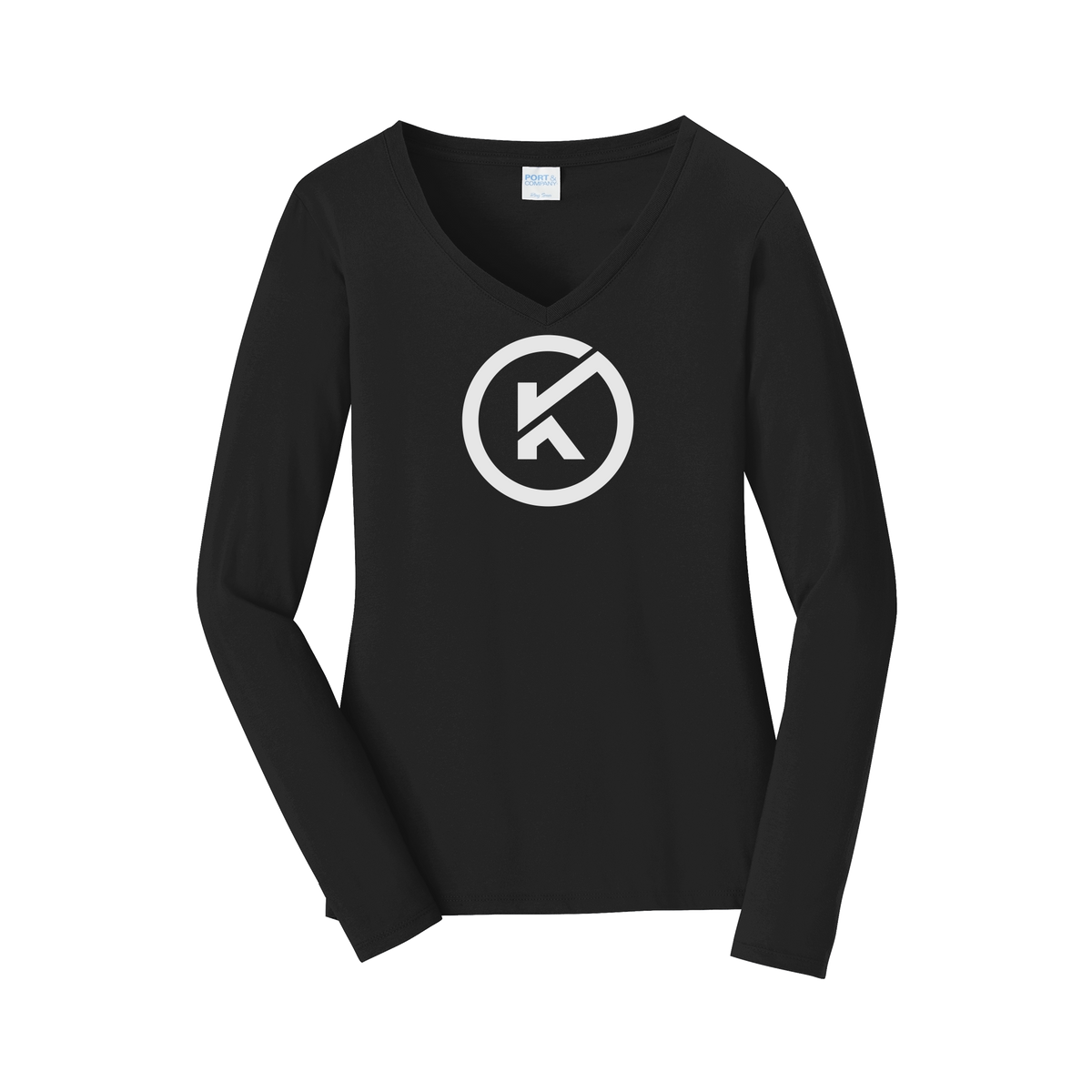 kitmanlabs-womens-long-sleeve-v-neck-dtf-front-LPC450VLS-jetblack-flat-front