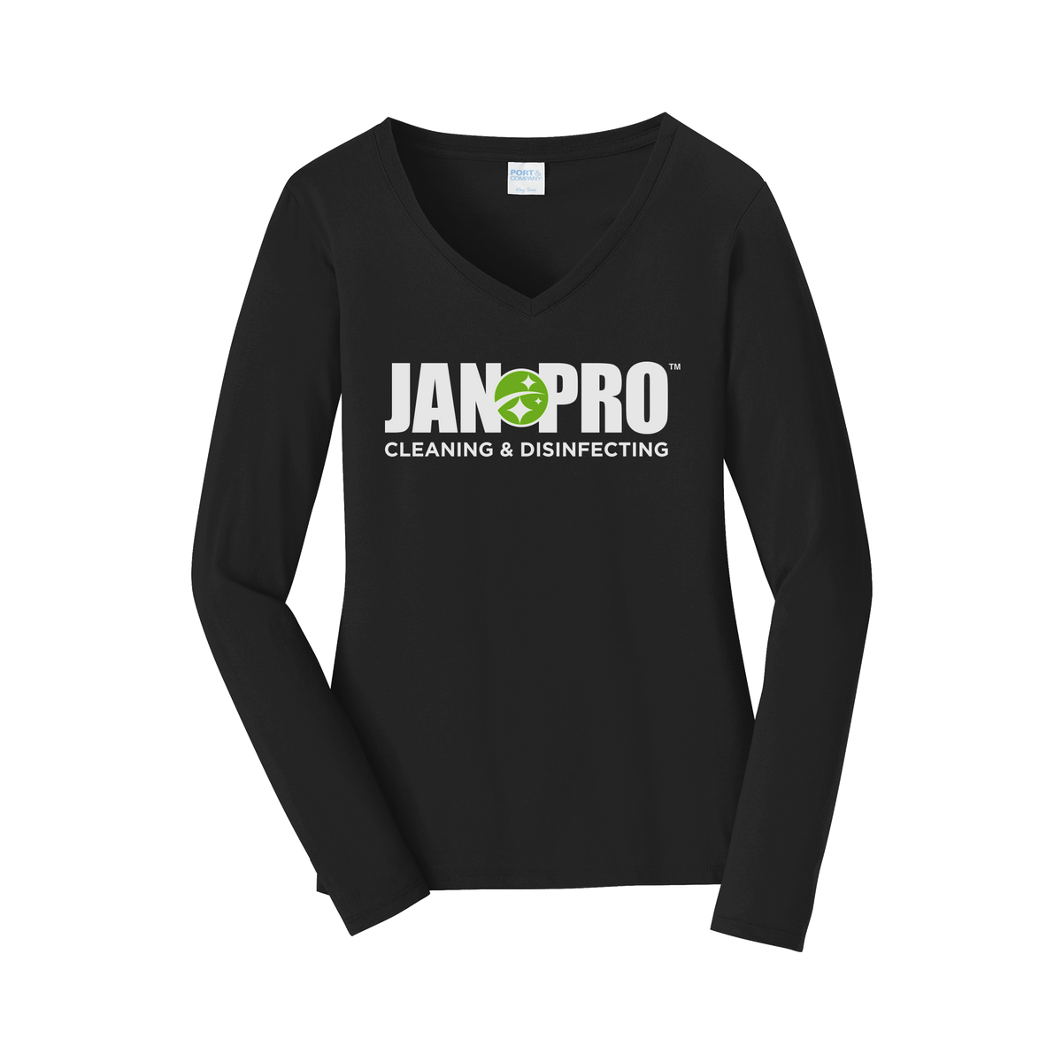 jan-pro-womens-long-sleeve-v-neck-dtf-front-LPC450VLS-jetblack-flat-front