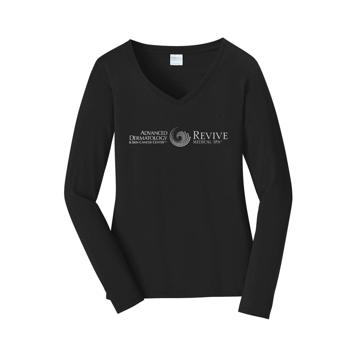 advancedskinmd-womens-long-sleeve-v-neck-dtf-front-LPC450VLS-jetblack-flat-front