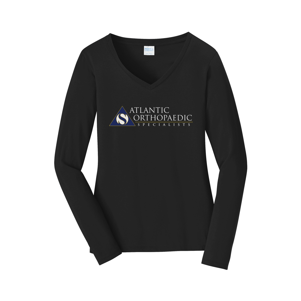 atlanticortho-womens-long-sleeve-v-neck-dtf-front-LPC450VLS-jetblack-flat-front