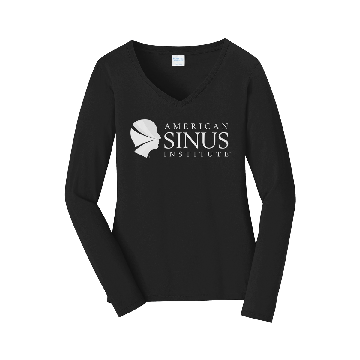 americansinus-womens-long-sleeve-v-neck-dtf-front-LPC450VLS-jetblack-flat-front