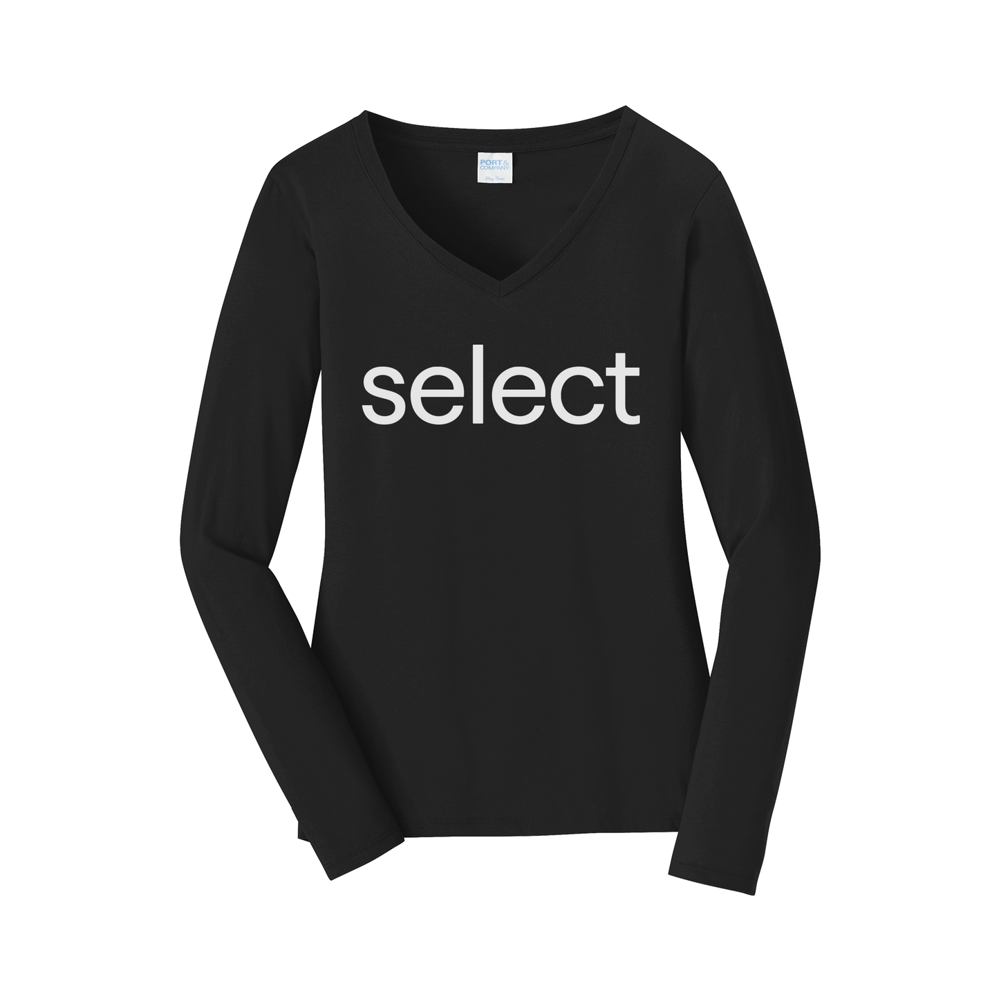 meetselect-womens-long-sleeve-v-neck-dtf-front-LPC450VLS-jetblack-flat-front