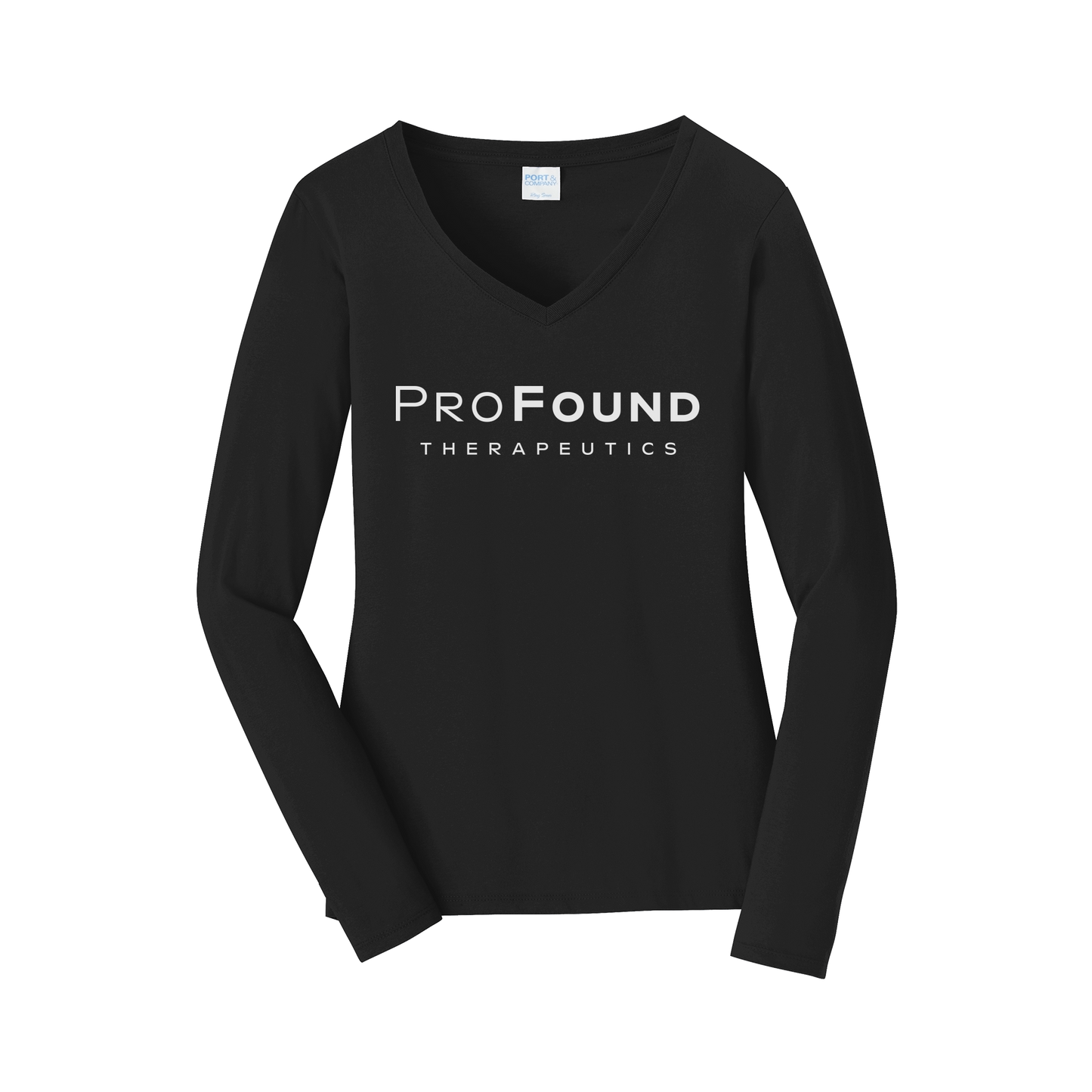 profoundtx-womens-long-sleeve-v-neck-dtf-front-LPC450VLS-jetblack-flat-front