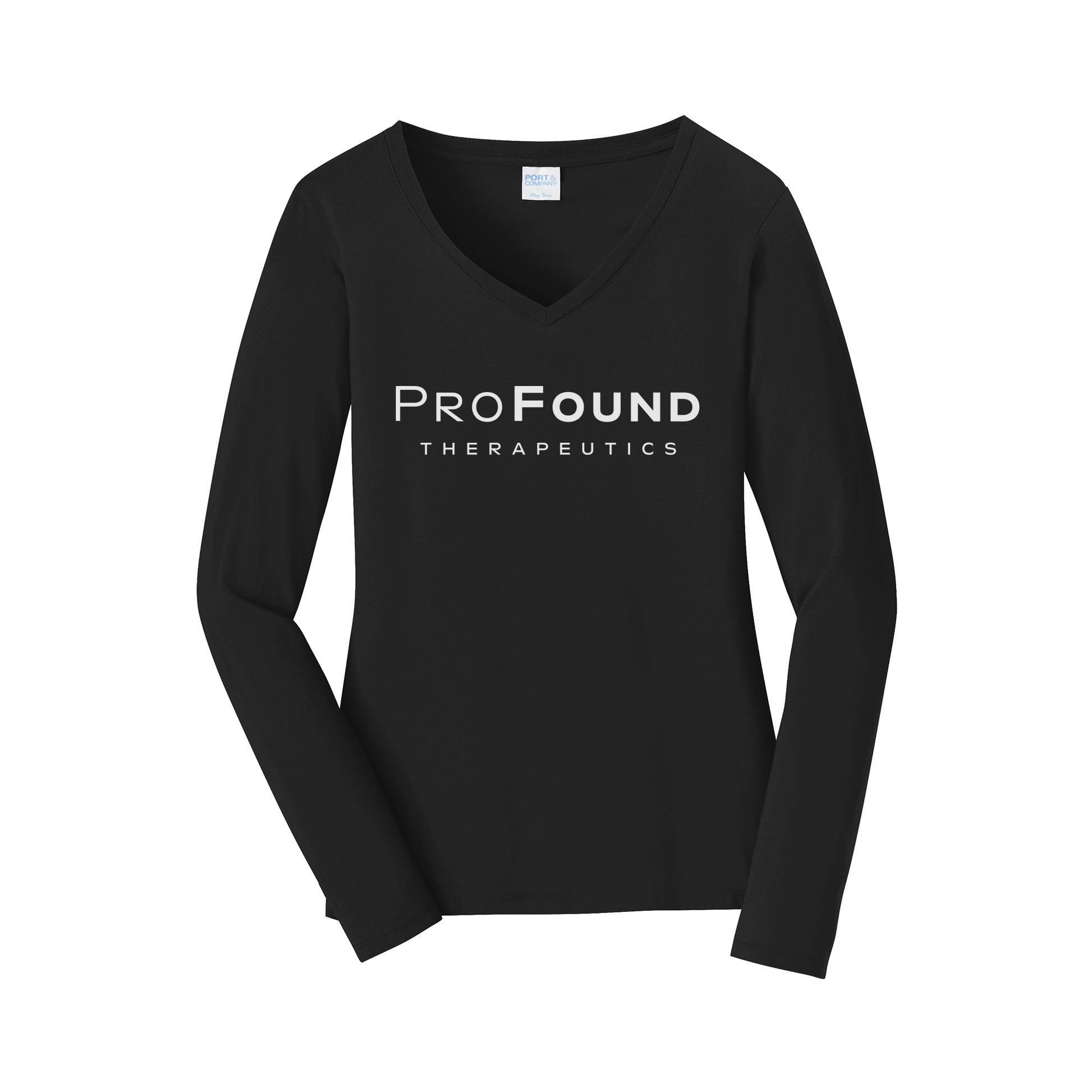 profoundtx-womens-long-sleeve-v-neck-dtf-front-LPC450VLS-jetblack-flat-front