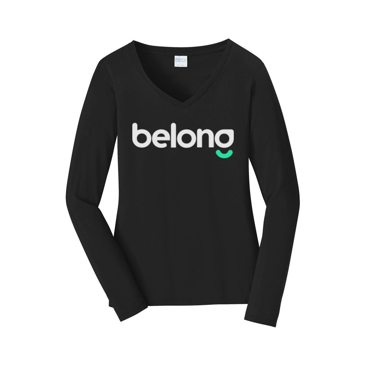 belonghome-womens-long-sleeve-v-neck-dtf-front-LPC450VLS-jetblack-flat-front