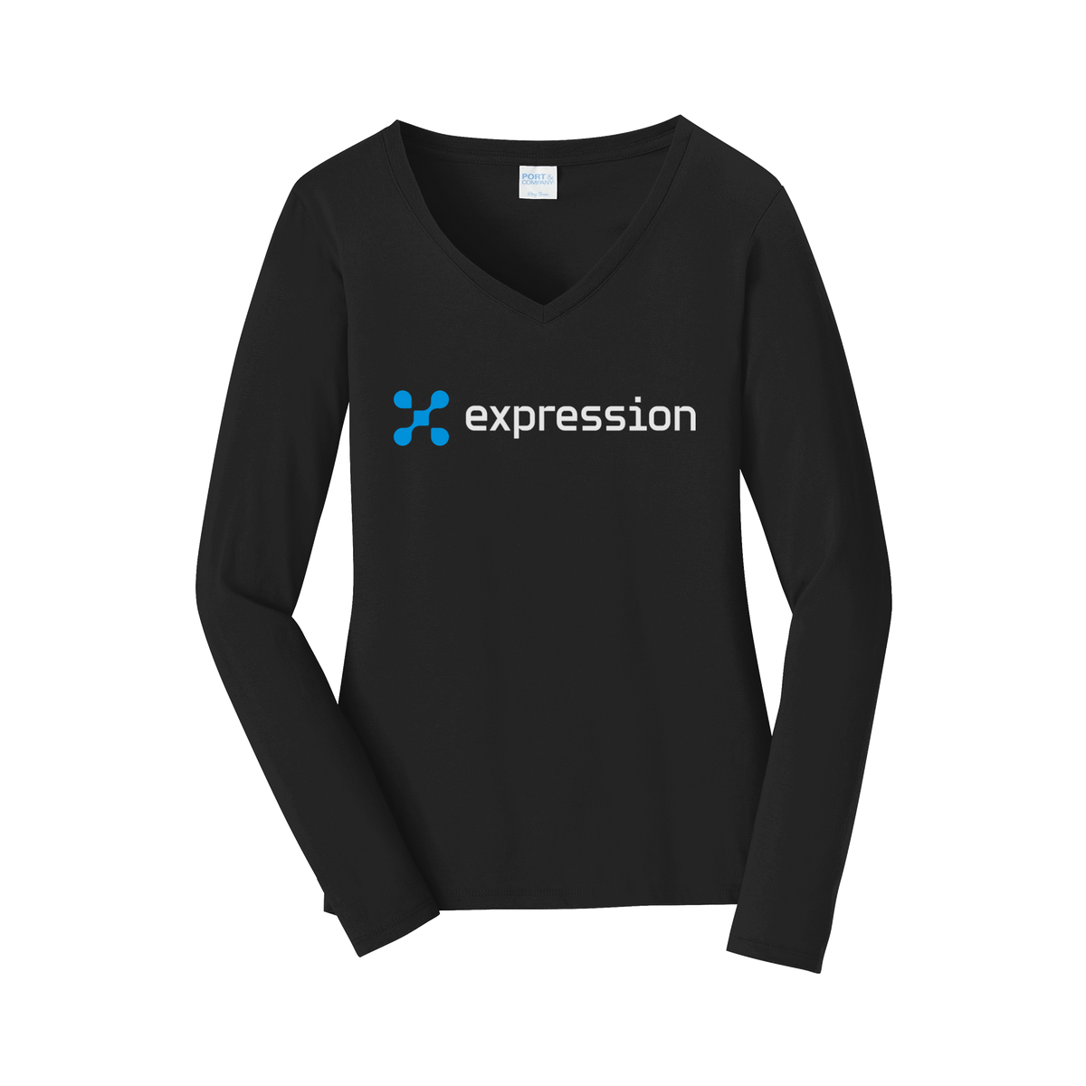 expr-womens-long-sleeve-v-neck-dtf-front-LPC450VLS-jetblack-flat-front
