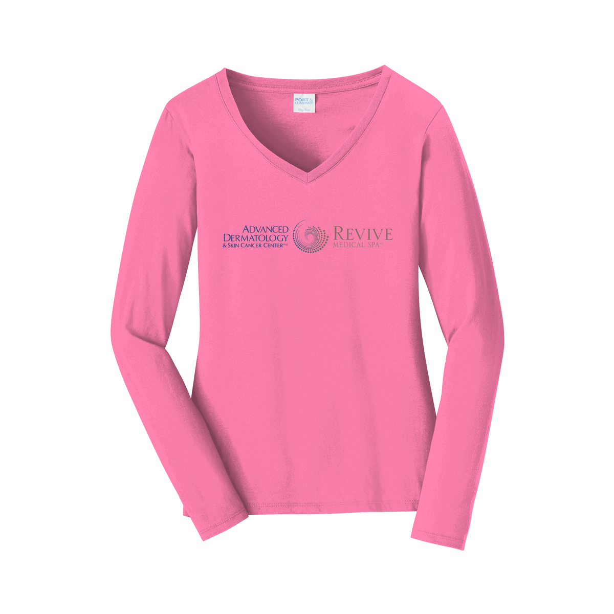 advancedskinmd-womens-long-sleeve-v-neck-dtf-front-LPC450VLS-newpink-flat-front
