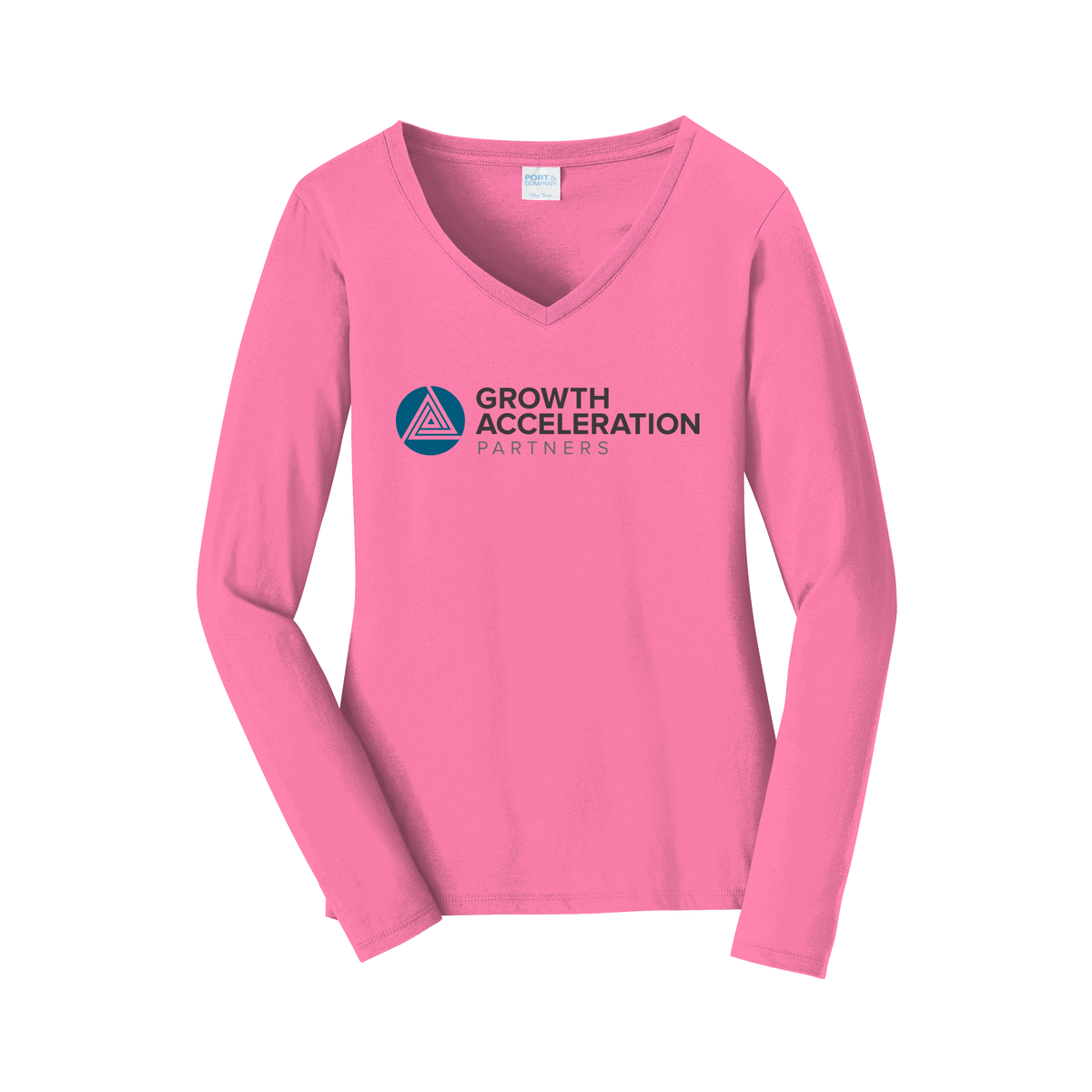 growthaccelerationpartners-womens-long-sleeve-v-neck-dtf-front-LPC450VLS-newpink-flat-front