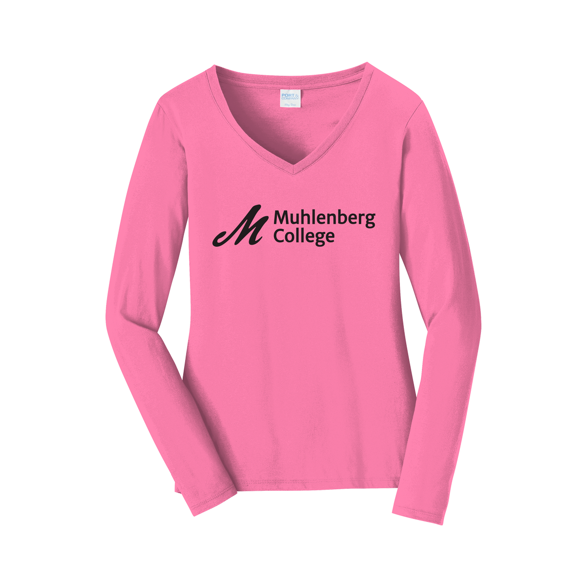 muhlenberg-womens-long-sleeve-v-neck-dtf-front-LPC450VLS-newpink-flat-front