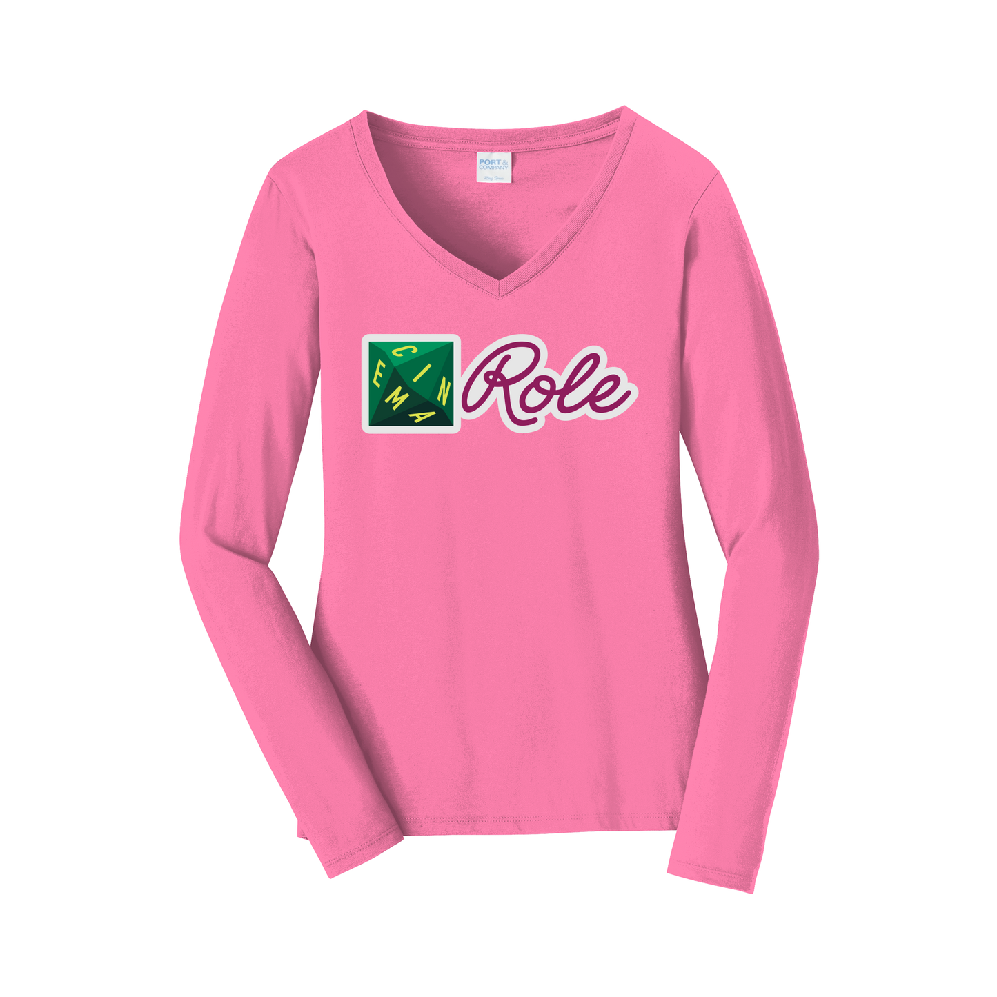 cinemarole-womens-long-sleeve-v-neck-dtf-front-LPC450VLS-newpink-flat-front