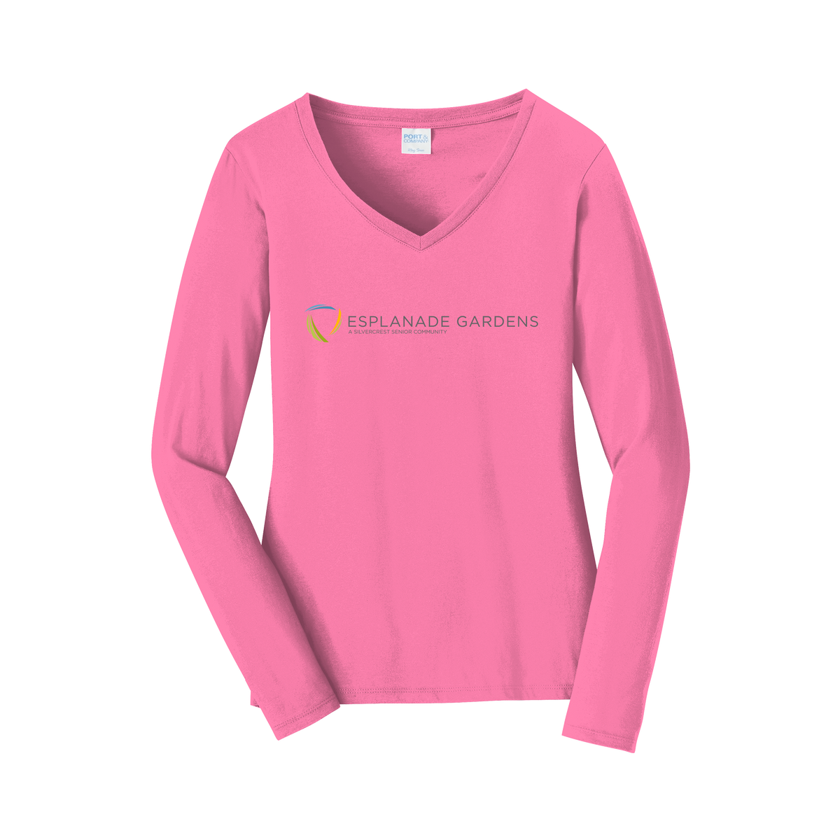 esplanadeseniorcampus-womens-long-sleeve-v-neck-dtf-front-LPC450VLS-newpink-flat-front