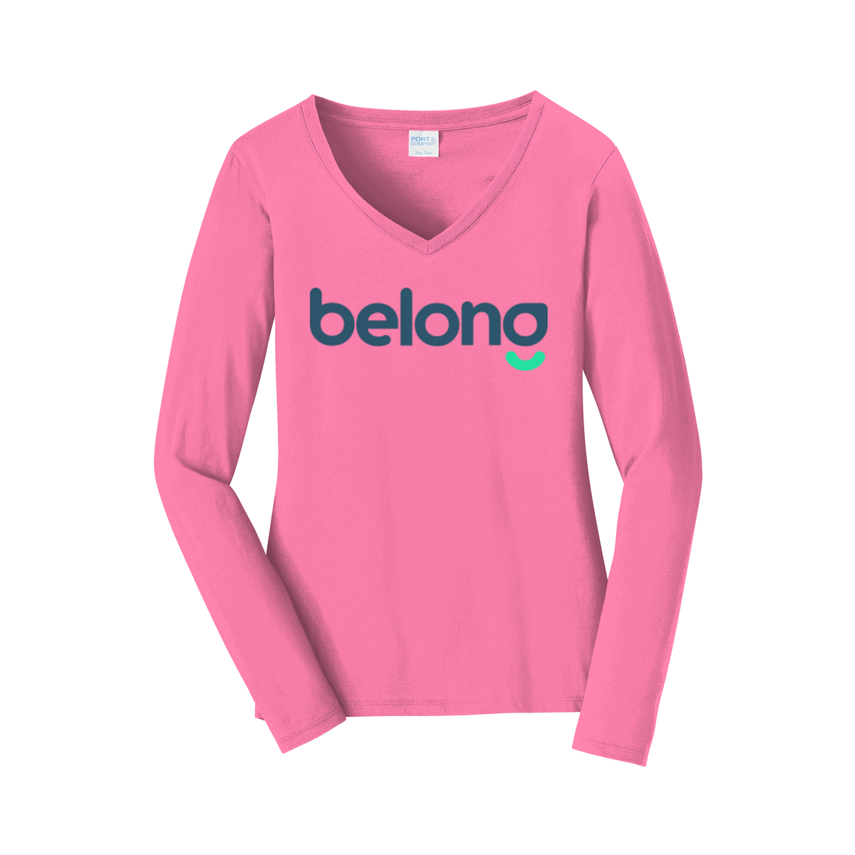 belonghome-womens-long-sleeve-v-neck-dtf-front-LPC450VLS-newpink-flat-front