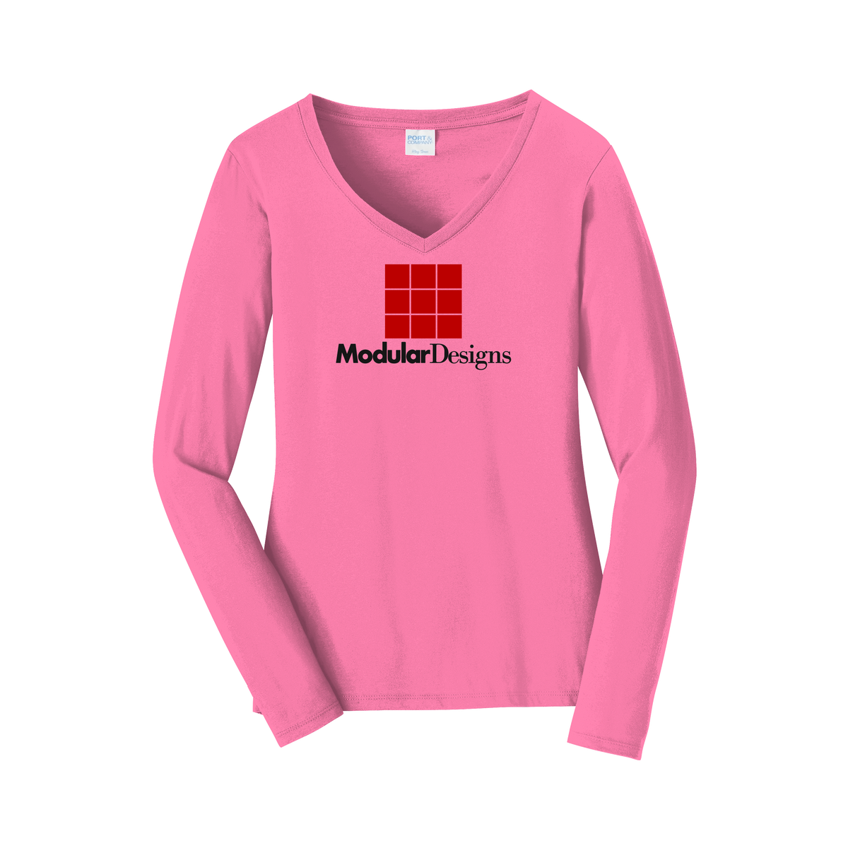 modulardesignsflooring-womens-long-sleeve-v-neck-dtf-front-LPC450VLS-newpink-flat-front