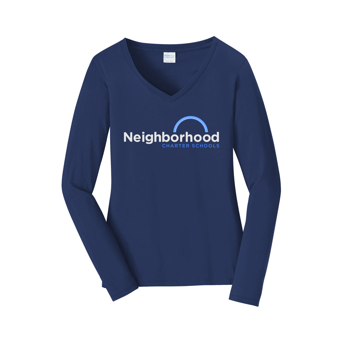 ncschools-womens-long-sleeve-v-neck-dtf-front-LPC450VLS-teamnavy-flat-front
