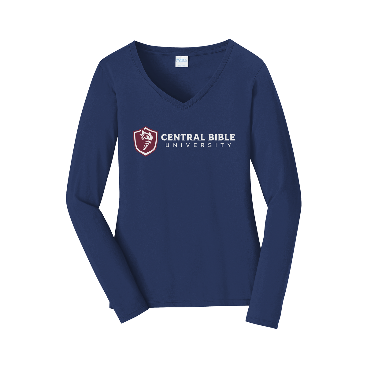 centralbible-womens-long-sleeve-v-neck-dtf-front-LPC450VLS-teamnavy-flat-front