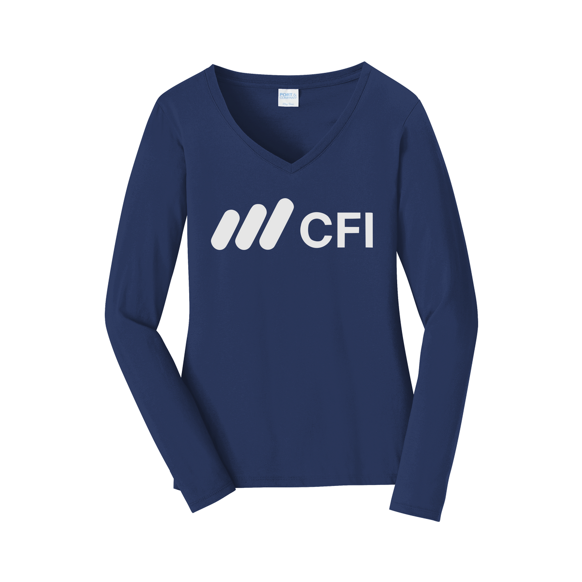 corporatefinanceinstitute-womens-long-sleeve-v-neck-dtf-front-LPC450VLS-teamnavy-flat-front