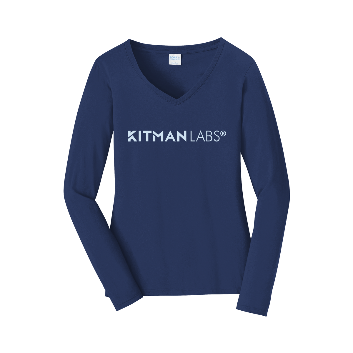 kitmanlabs-womens-long-sleeve-v-neck-dtf-front-LPC450VLS-teamnavy-flat-front
