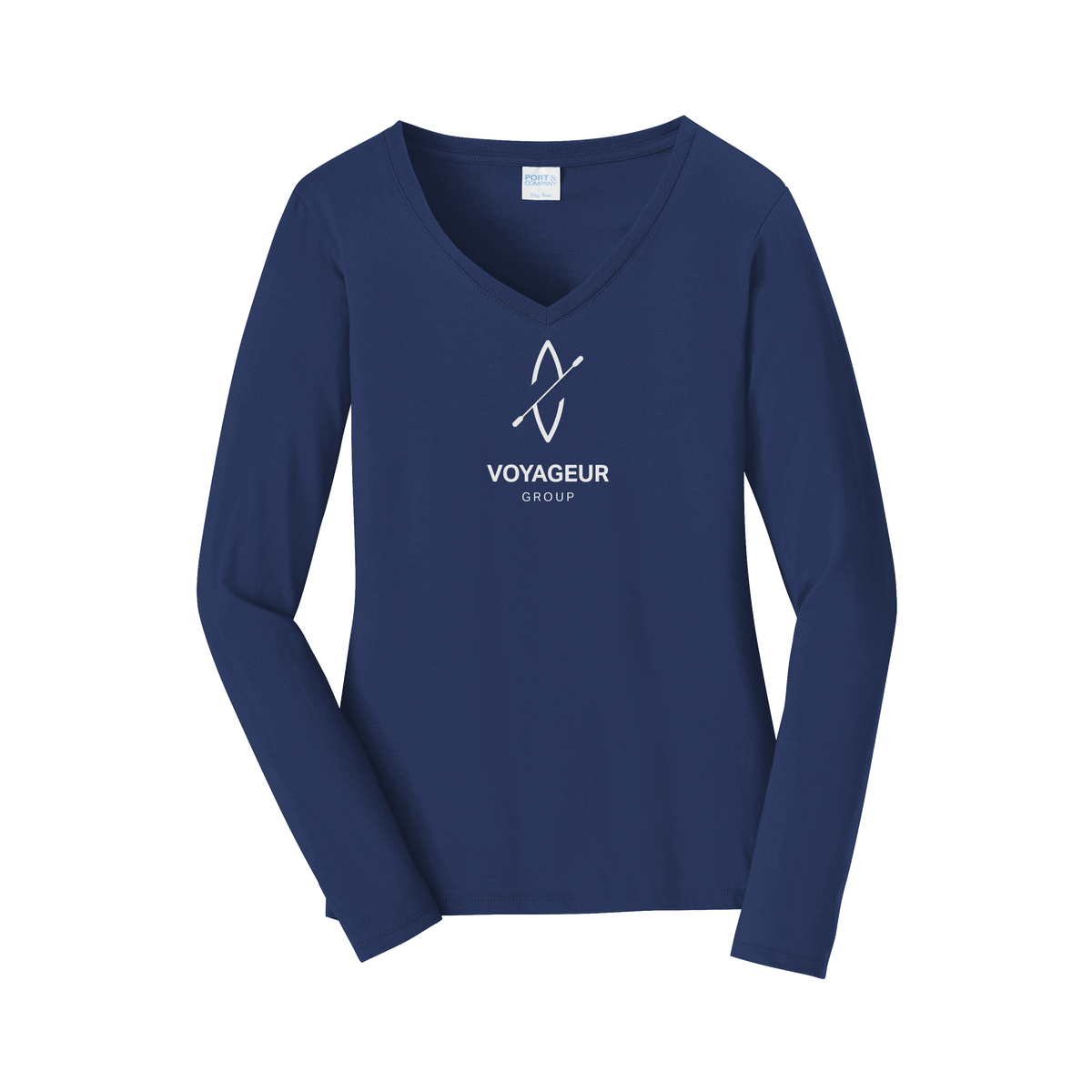 voyageurgroup-womens-long-sleeve-v-neck-dtf-front-LPC450VLS-teamnavy-flat-front