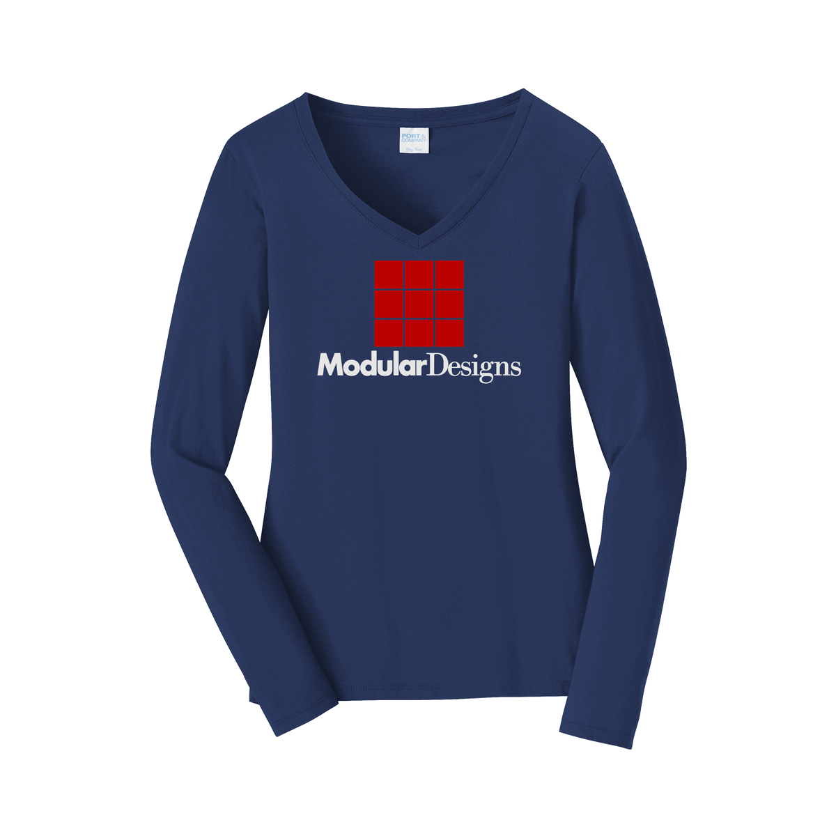 modulardesignsflooring-womens-long-sleeve-v-neck-dtf-front-LPC450VLS-teamnavy-flat-front