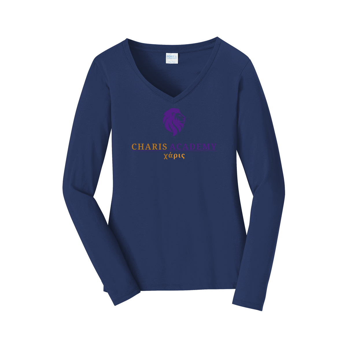 cahazleton-womens-long-sleeve-v-neck-dtf-front-LPC450VLS-teamnavy-flat-front