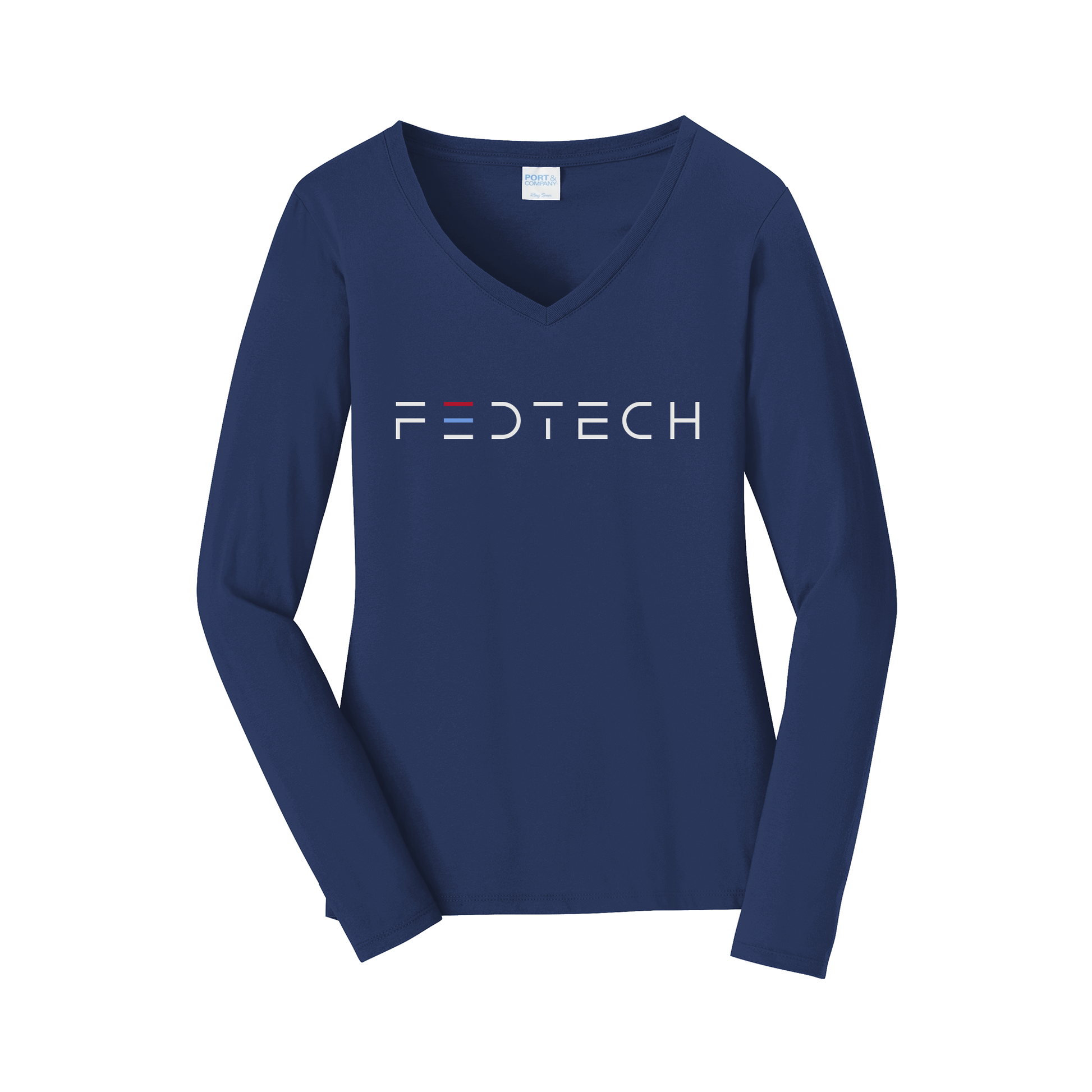 fedtech-womens-long-sleeve-v-neck-dtf-front-LPC450VLS-teamnavy-flat-front