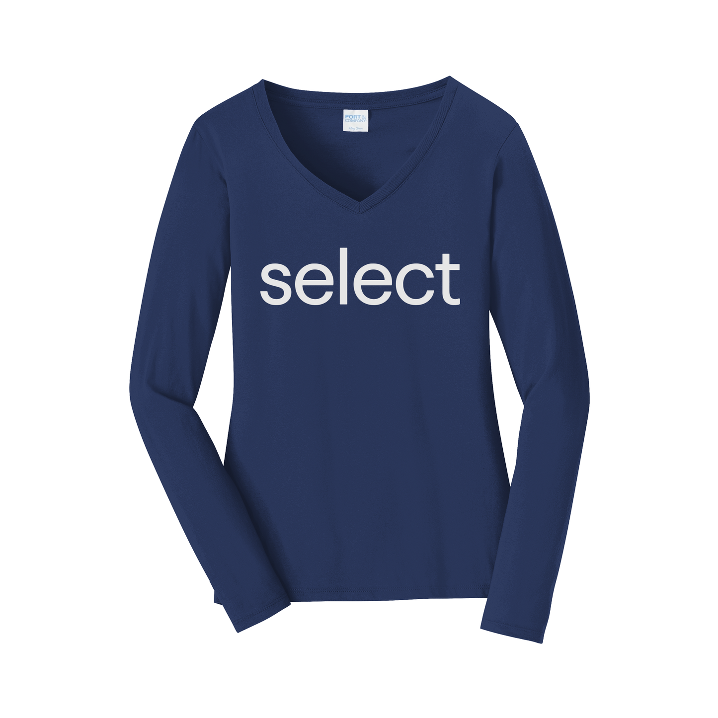 meetselect-womens-long-sleeve-v-neck-dtf-front-LPC450VLS-teamnavy-flat-front