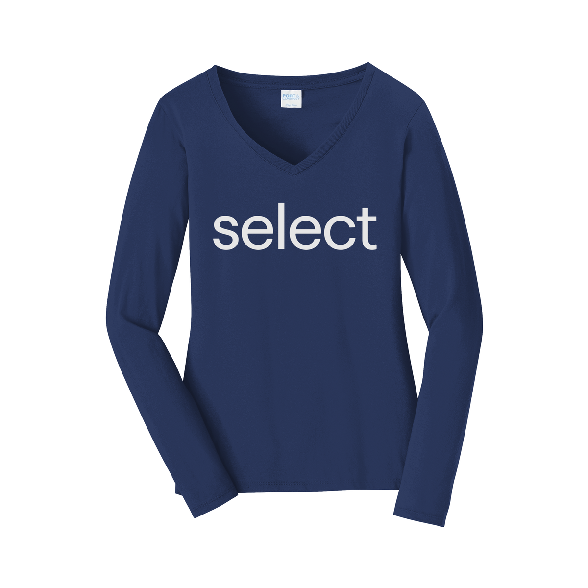 meetselect-womens-long-sleeve-v-neck-dtf-front-LPC450VLS-teamnavy-flat-front