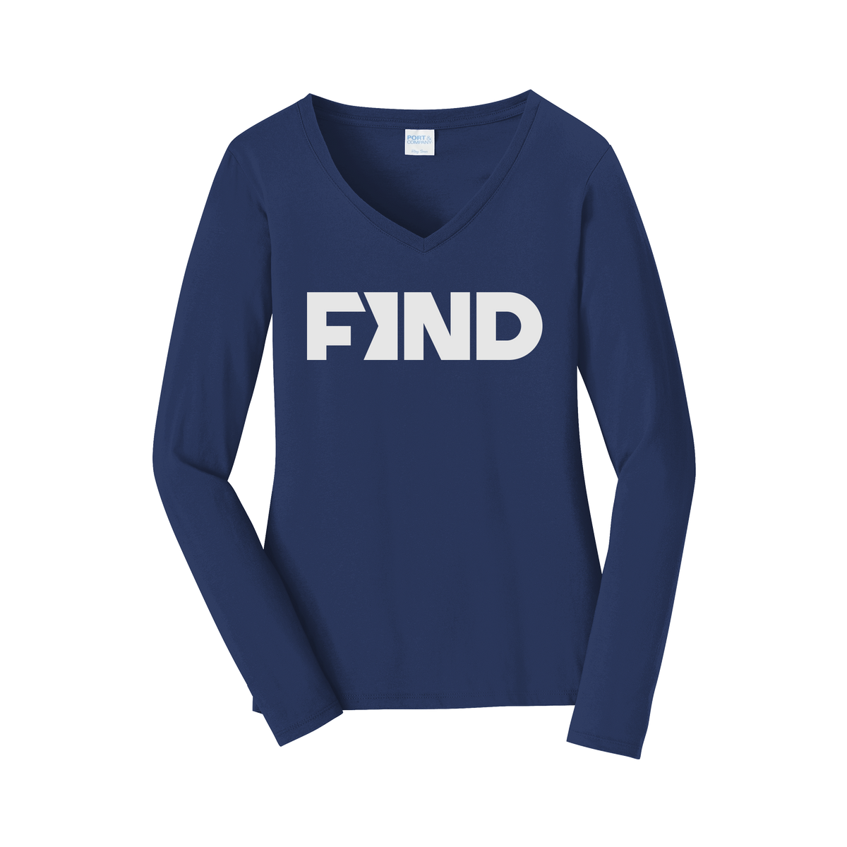 findrealestate-womens-long-sleeve-v-neck-dtf-front-LPC450VLS-teamnavy-flat-front