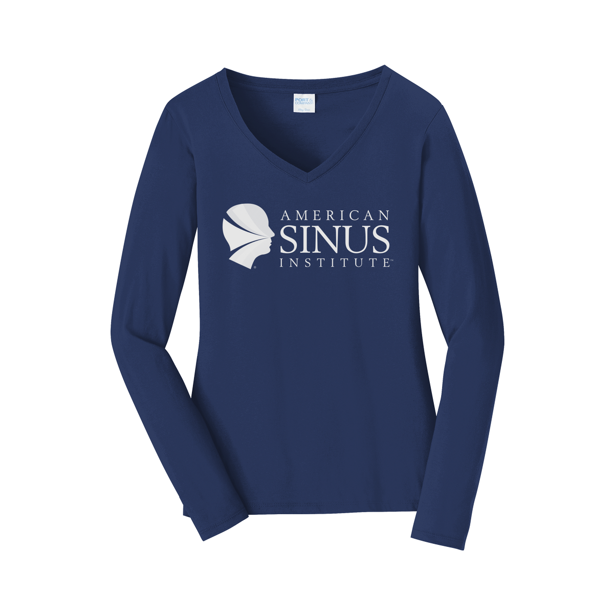 americansinus-womens-long-sleeve-v-neck-dtf-front-LPC450VLS-teamnavy-flat-front