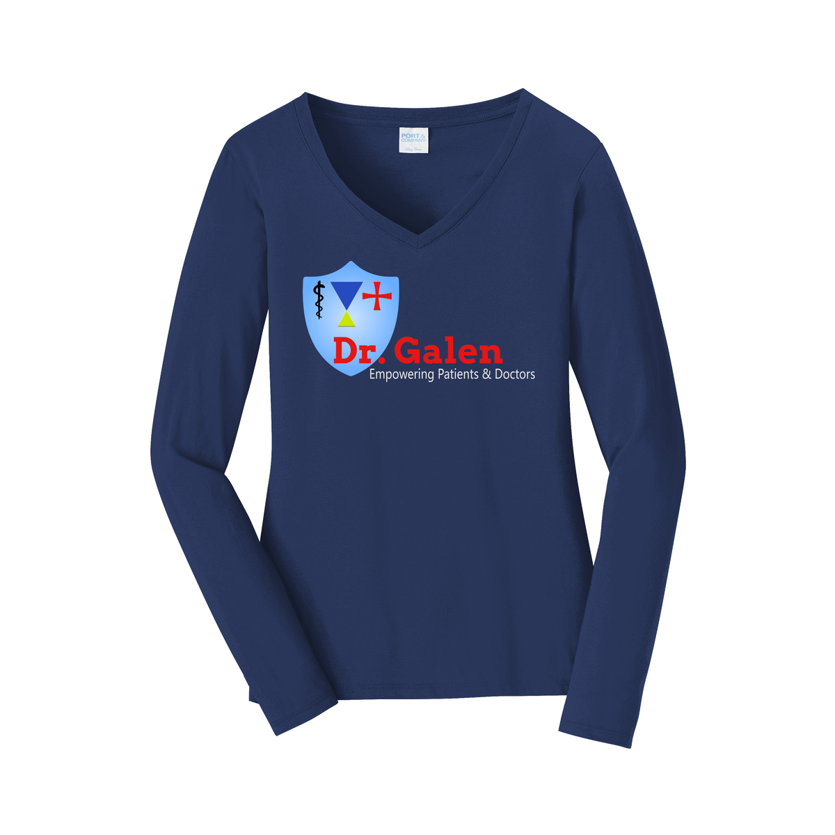 drgalen-womens-long-sleeve-v-neck-dtf-front-LPC450VLS-teamnavy-flat-front