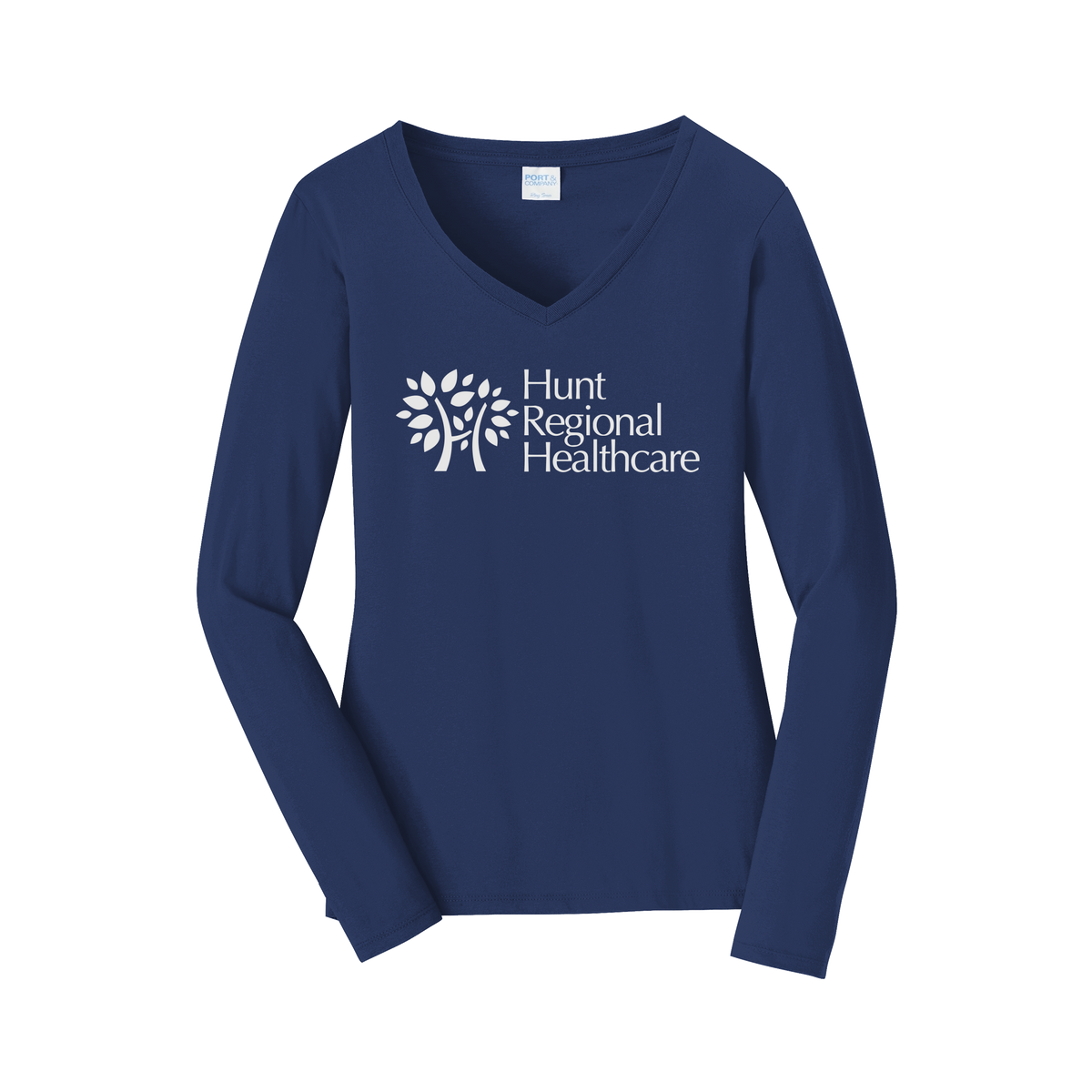 huntregional-womens-long-sleeve-v-neck-dtf-front-LPC450VLS-teamnavy-flat-front