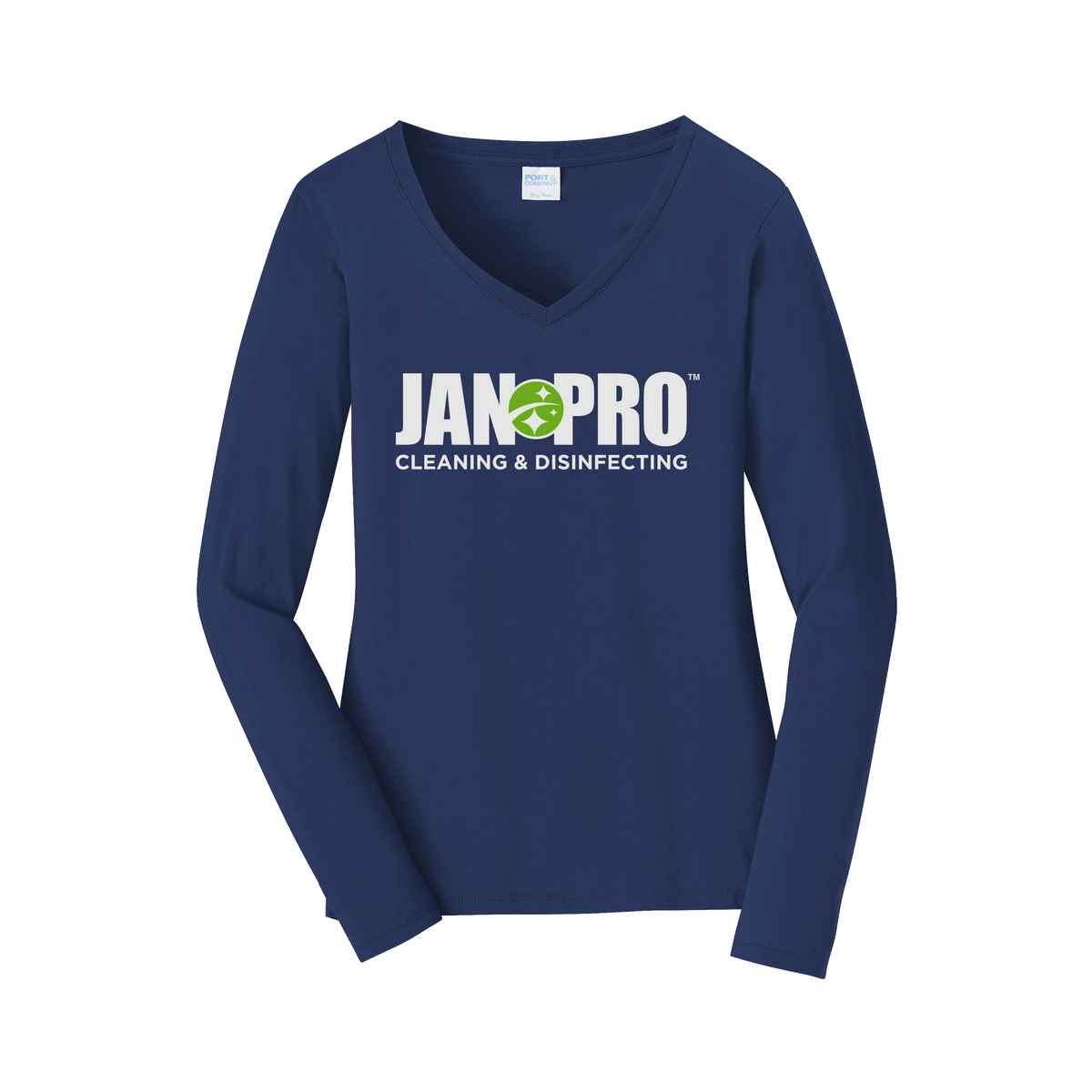 jan-pro-womens-long-sleeve-v-neck-dtf-front-LPC450VLS-teamnavy-flat-front