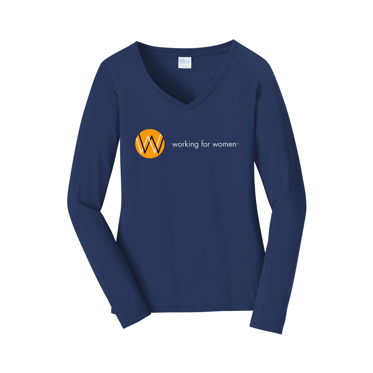 workingforwomen-womens-long-sleeve-v-neck-dtf-front-LPC450VLS-teamnavy-flat-front